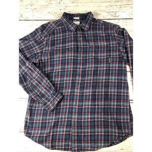 Columbia Shirt Mens Medium Blue Red Flannel Plaid Button Up Regular Fit‎ Comfort